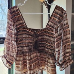 Shyanne Sheer Striped Brown Blouse